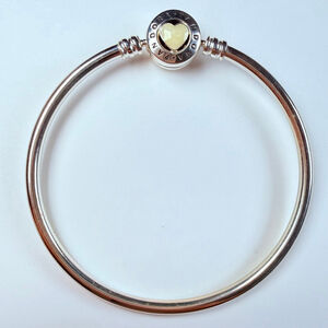 Pandora Moments Loving Heart Enamel Sterling Silver 925 Charm Bangle Bracelet